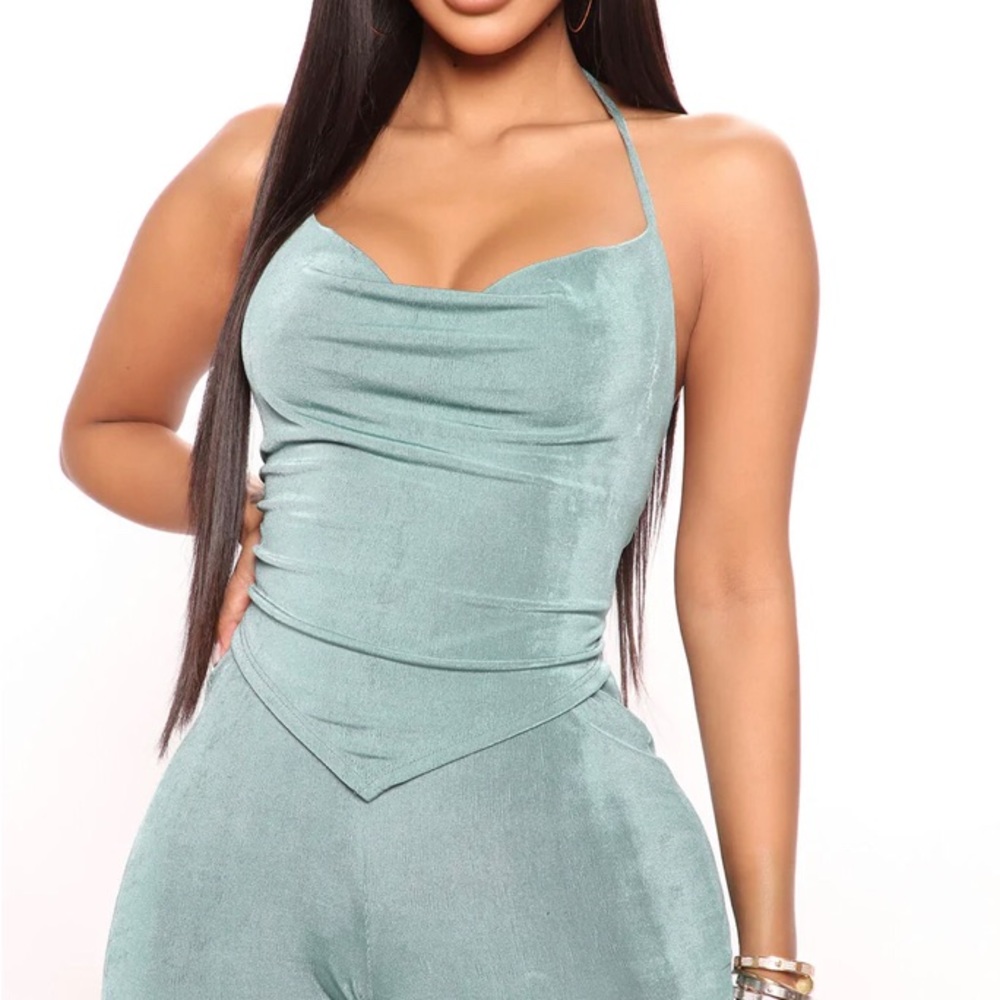 Fashionova halter top and pant set - Sage - Picture 2 of 5